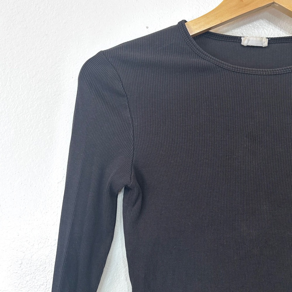Cotton On Black Ribbed Long Sleeve Crew Neck Slim Fit Recycled Top Womens Small - Picture 2 of 7